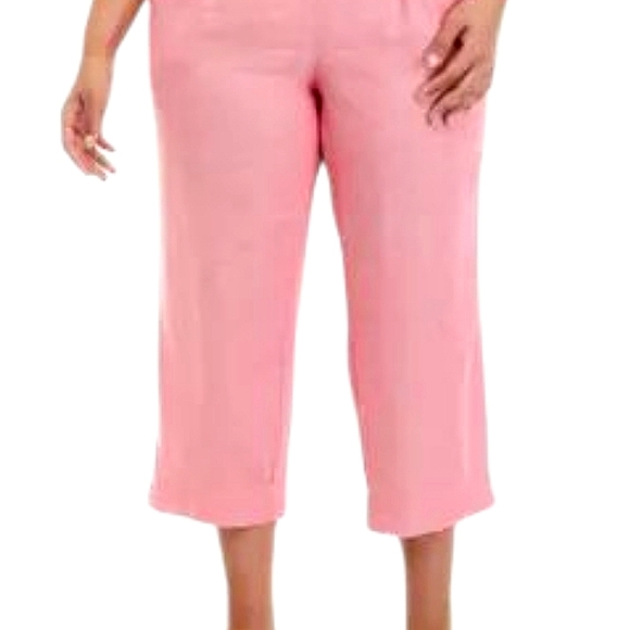 JONES NEW YORK 2X Pink Plus Size Pull On Chambray Linen Capri Pants - Picture 2 of 11